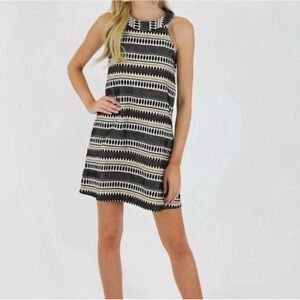 JUDITH MARCH the Little Jacquard High Neck Shift Dress in Black Sz L